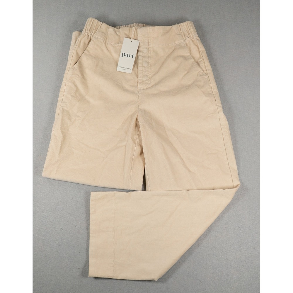 Pact Womens Wide Leg Corduroy Pants High Rise Organic Cotton Tan Size M NEW